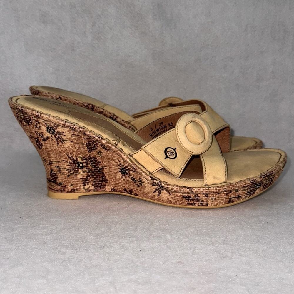 Women’s Born Drilles Leather Wedges Sandals Shoes Slip-on Yellow & Tan size 8